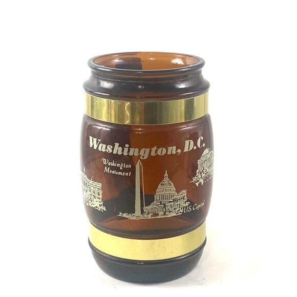 Vintage Siesta Ware Washinton DC Mug Patriotic Graphics Brown Glass Wood Handle - Picture 1 of 4
